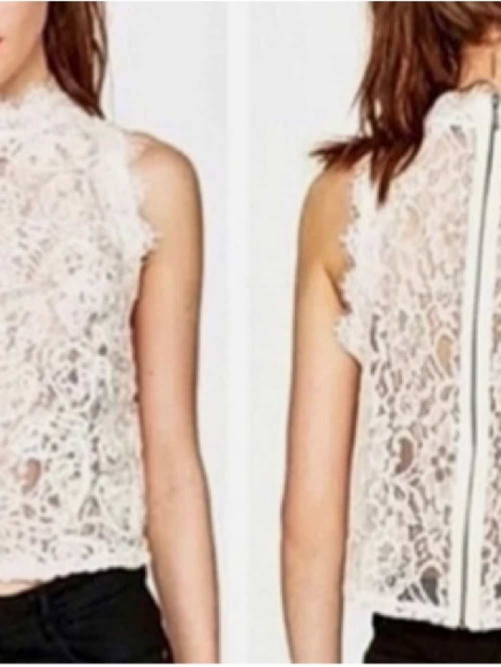 Zara White Floral Lace High-Neck Sleeveless Camisole